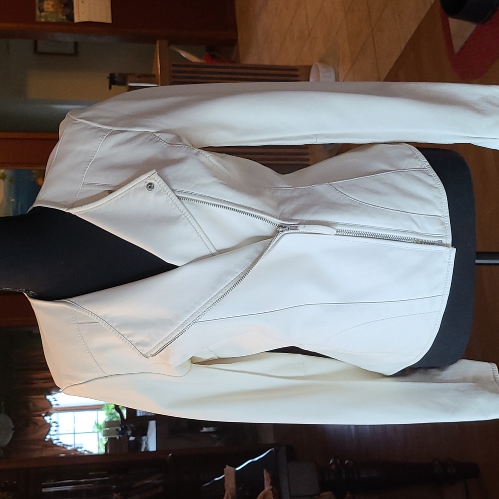 Effeti Moda Ivory Faux Leather Jacket